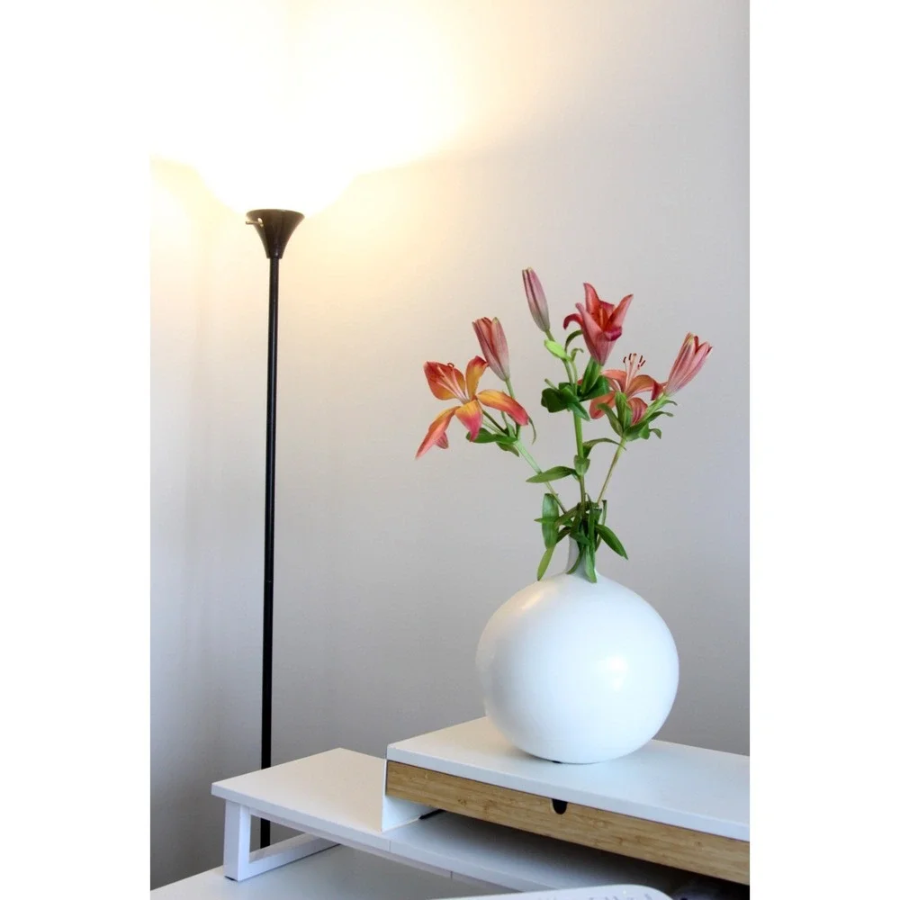 Large Textured‎ Round Ceramic Vase White 10.5